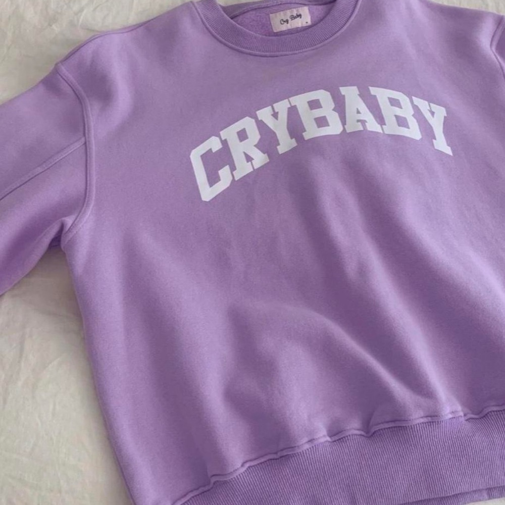 PURPLE VARSITY CRYBABY SWEATER